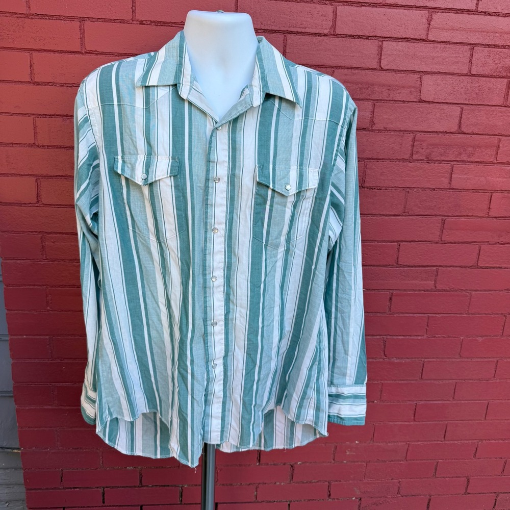 Vtg Wrangler Striped Cowboy Shirt X Long 16.5 35 Long Sleeve Western Pearl Snap